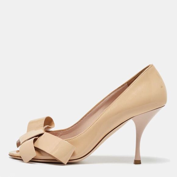 Miu Miu Beige Patent Leather Bow Peep Toe Platform Pumps Size 36,New Products : American Fashion Style Bags On Sale